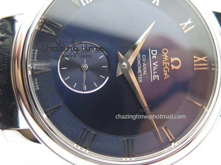 0311 De Ville MK 1:1 Best Edition SS Blue Dial On Black Leather Asian Seagull T1701 (Sec@6) Casual 8242